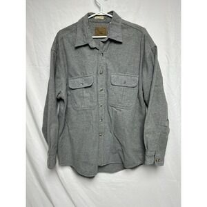 St John's Bay VTG Heavyweight Chamois Cloth Button Up Gray Flannel Shirt- Large